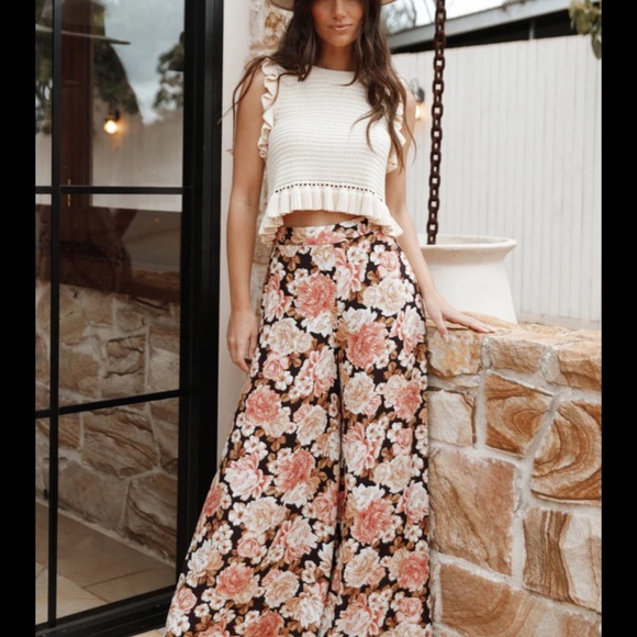 PETAL+PUP TAMARA HIGH WAISTED WIDE LEG PANTS - PEACH FLORAL - Picture 5 of 6